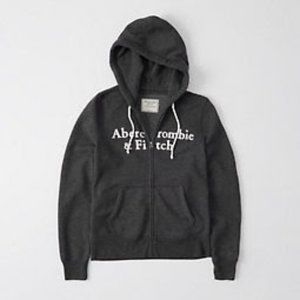 Abercrombie & Fitch Women's Logo Full Zip Hoodie - Dark Grey - SIze L